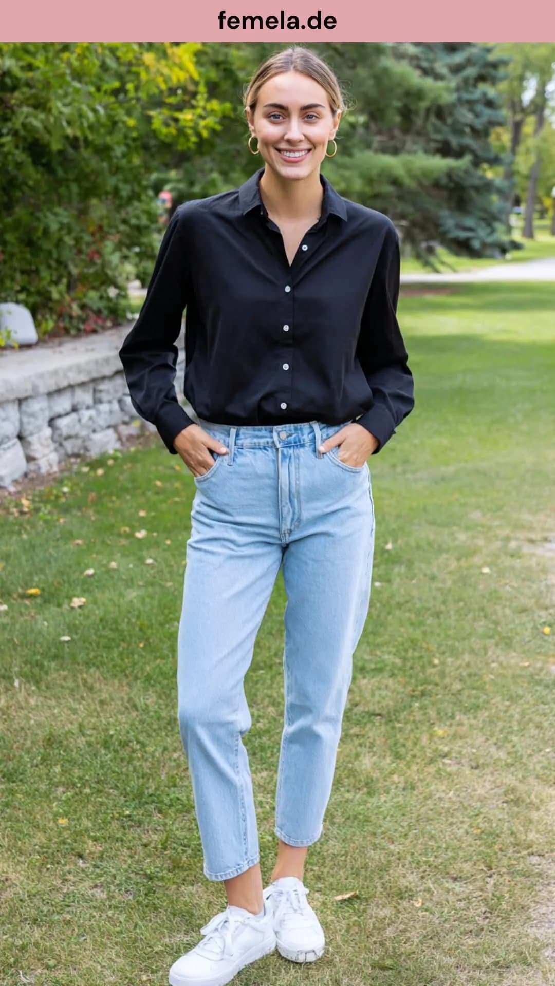 outfit-schwarze-bluse-jeans-sneaker