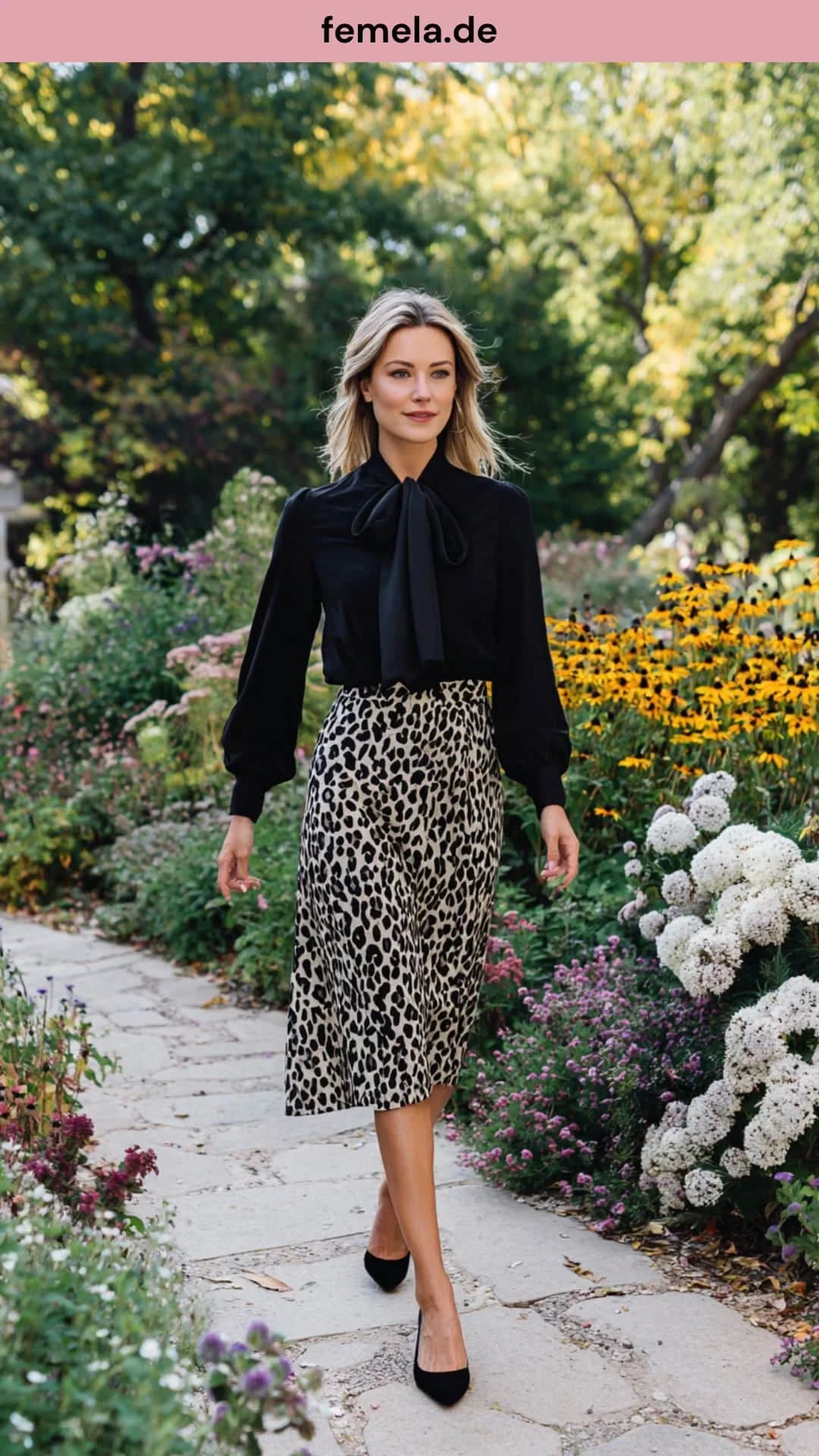 outfit-schwarze-schluppenbluse-midirock