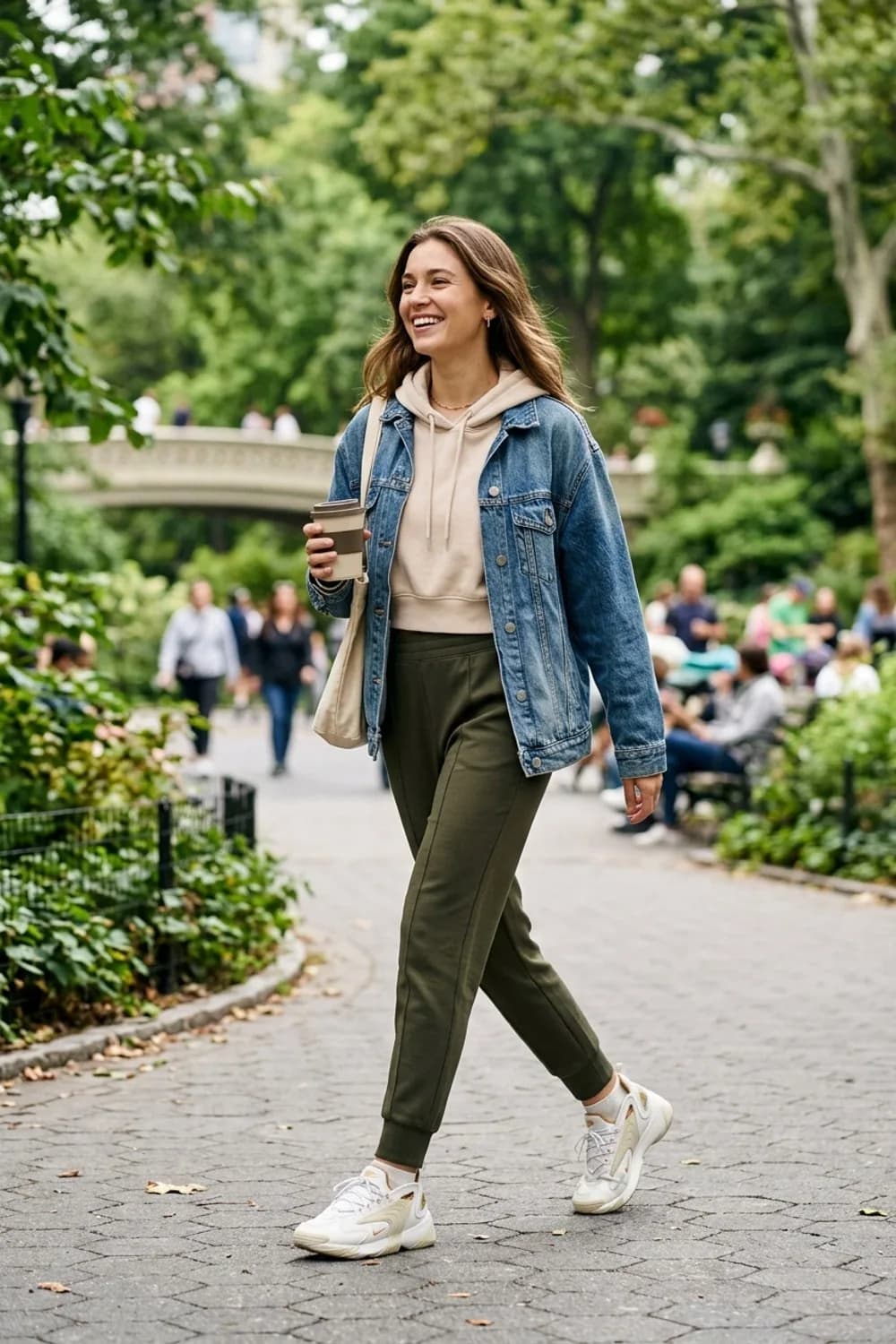 Athleisure-Look: Cropped Hoodie, Jogginghose und Chunky Sneaker – Das Jeansjacke-Outfit: Moderne Ideen für jeden Tag