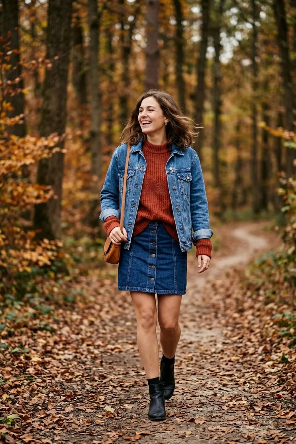 Gemütlicher Herbstlook: Oversized-Strickpullover, Jeansrock und Stiefeletten – Das Jeansjacke-Outfit: Moderne Ideen für jeden Tag