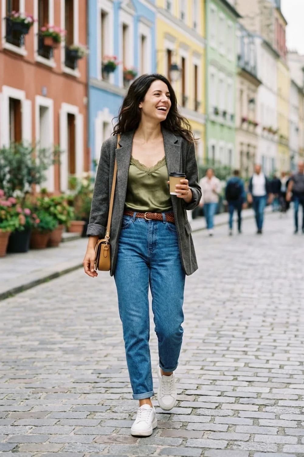 Lässig-Chic: Blaue Mom-Jeans, Satin-Top und Oversized-Blazer – Jeans Party Outfit: 9 Styling-Ideen für deinen glanzvollen Auftritt