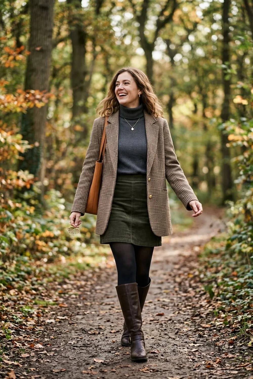 Layering-Profi: Rollkragenpullover, Minirock und hohe Stiefel – Karierten Blazer kombinieren: 9 Herbst-Looks mit klassischem Muster