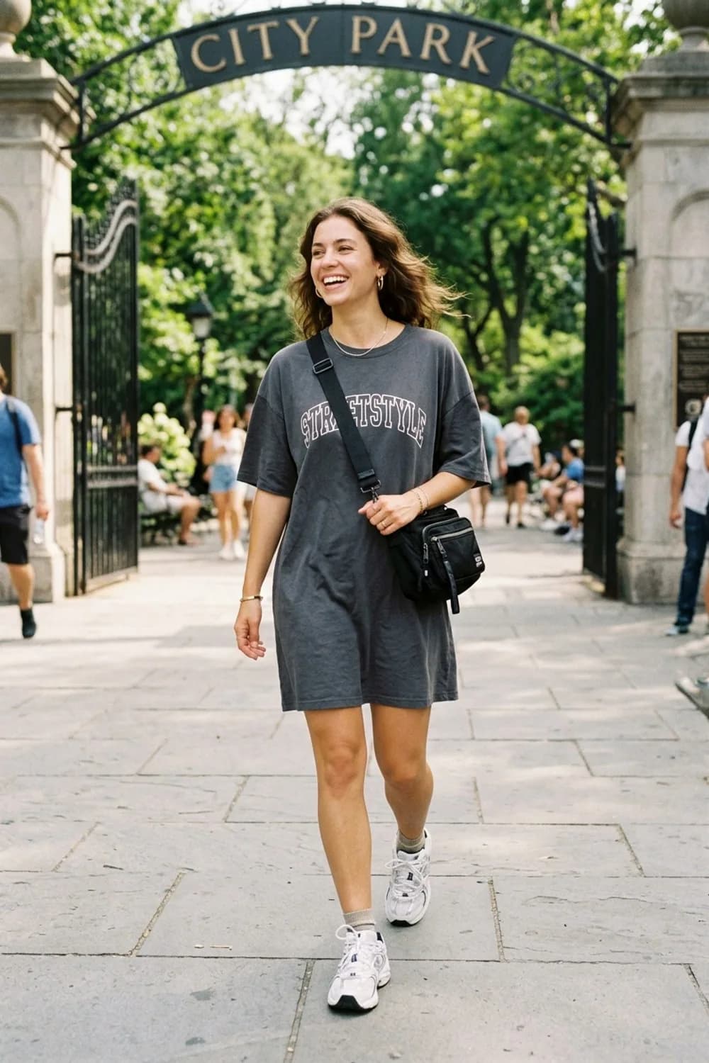 Sporty Spice: Weites T-Shirt-Kleid, Chunky Sneaker und Crossbody-Bag – Lockeres Kleid: 9 lässige Looks für entspannte Tage