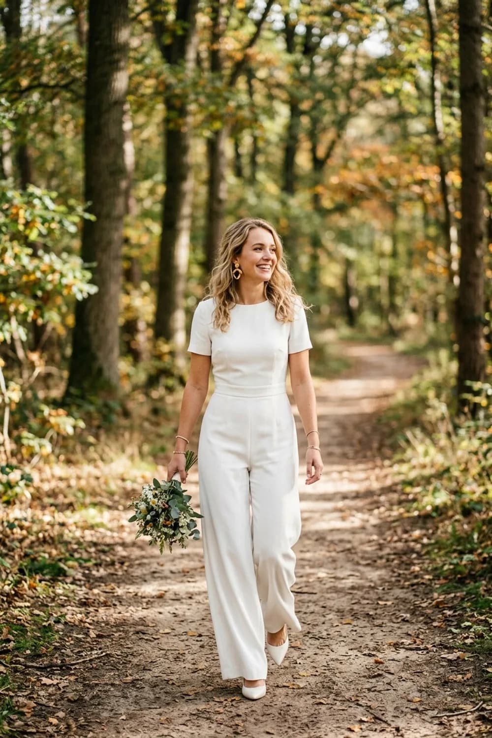 Die Moderne: Minimalistischer Jumpsuit, spitze Pumps und Statement-Ohrringe – Standesamt Kleid schlicht: 9 elegante Looks für eine stimmungsvolle Trauung