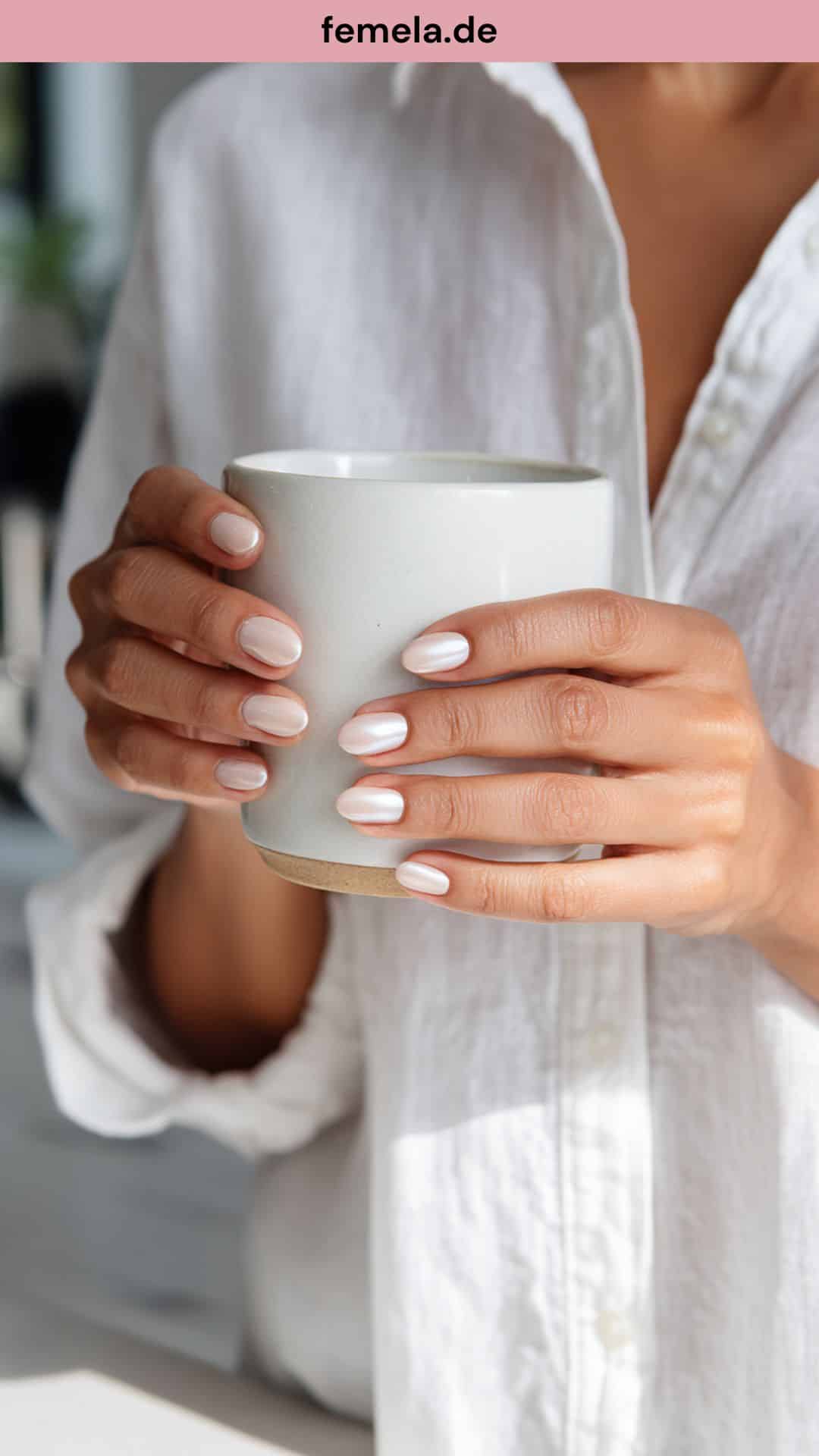Elegante Vanilla Chrome Nails glänzen im Sonnenlicht